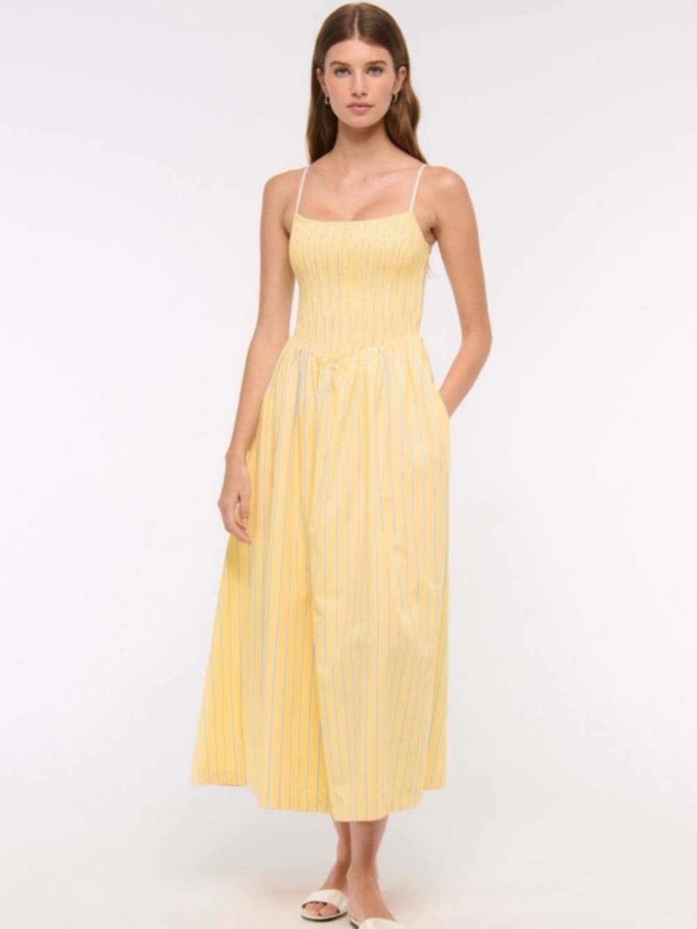 Abercrombie & Fitch Women’s Smocked Neck Drop Waist Midi Dress